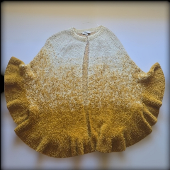 Anthropologie Calligraphie Ruffle Shawl Cardigan Bohemian Poncho Cape Ombre 1X - Picture 13 of 15